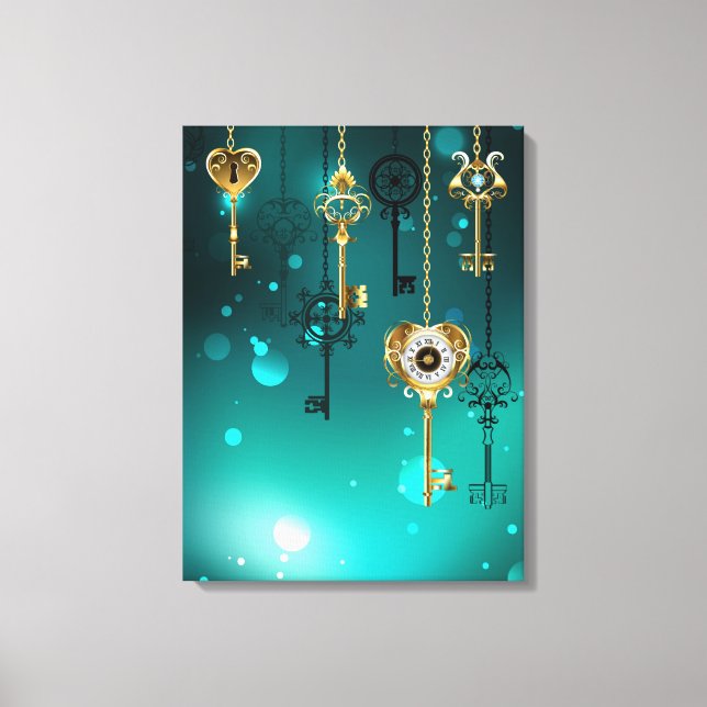 Impressão Em Tela Chaves de Esqueleto Anticas em Fundo Verde (Frente)