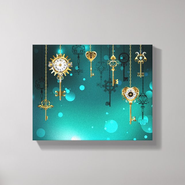 Impressão Em Tela Chaves de Esqueleto Anticas em Fundo Verde (Frente)