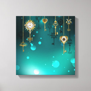 Impressão Em Tela Chaves de Esqueleto Anticas em Fundo Verde