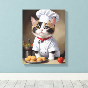 Impressão Em Tela Chef de Gato Bonito com Cozinhar Engraçado