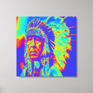 Impressão Em Tela Chefe Indígena Americano Pop Art