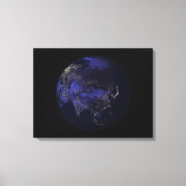 Impressão Em Tela Cheio Terra à noite mostrando luzes da cidade (Frente)