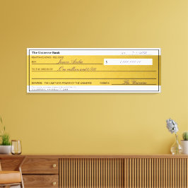 Impressão Em Tela Cheque de Abundância de Ouro Elegante Lei da Atraç
