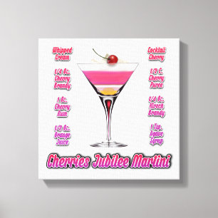Impressão Em Tela Cherries Jubilee Martini Cocktail Receita 12"x12"