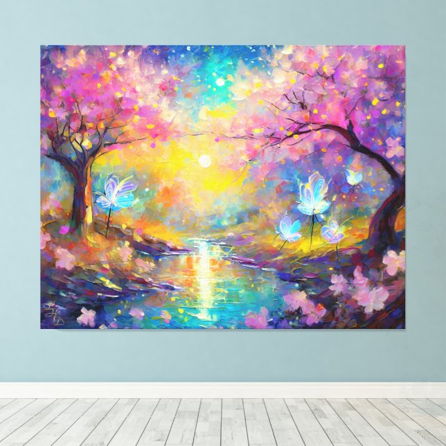 Impressão Em Tela Cherry Blossom Fantasy Sunrise Stream (Insitu(piso de madeira))