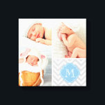Impressão Em Tela Chevron Monograma Baby Photo Collage Art<br><div class="desc">Belo impressão de canvas de arte personalizada na parede de com 3 fotos de seu bebê recém-nascido, organizadas em uma colagem de fotos quadradas. Personalizado com o nome ou monograma do seu filho no canto inferior, em um quadro quatrefoil sobre o padrão moderno do diafrão. Adicione suas fotos da família...</div>