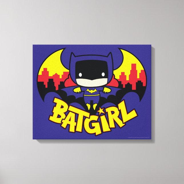Impressão Em Tela Chibi Batgirl Com Skyline & Logo Gotham (Frente)