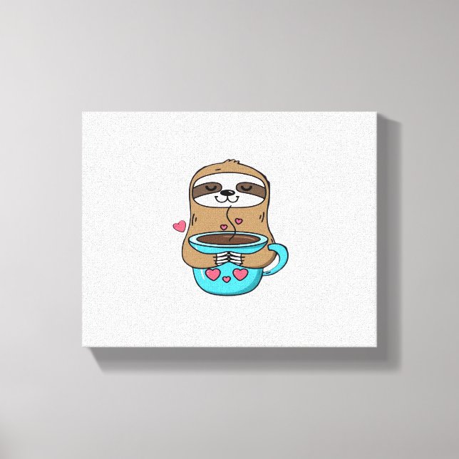 Impressão Em Tela Chibi Sloth Coffee Lover - Cute Kawaii Sloth Huggi (Frente)