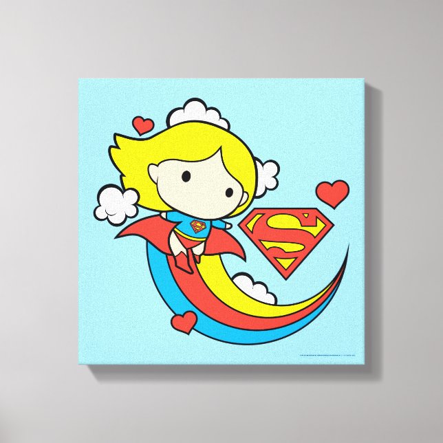 Impressão Em Tela Chibi Supergirl Flying Rainbow (Frente)