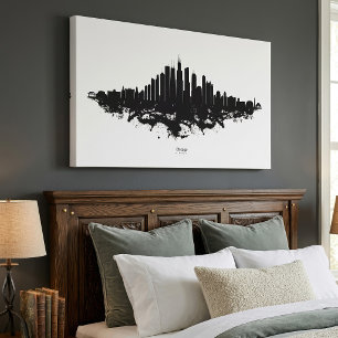 Impressão Em Tela Chicago City Skyline Watercolor Black and White