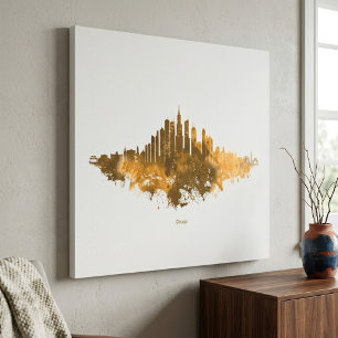 Impressão Em Tela Chicago City Skyline Watercolor em laranja