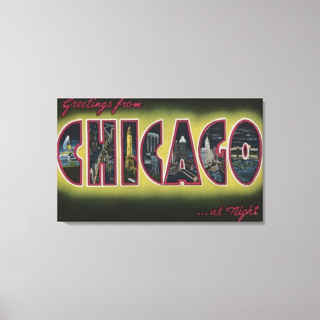 Impressão Em Tela Chicago, Illinois (Hora do anoitecer) (Frente)
