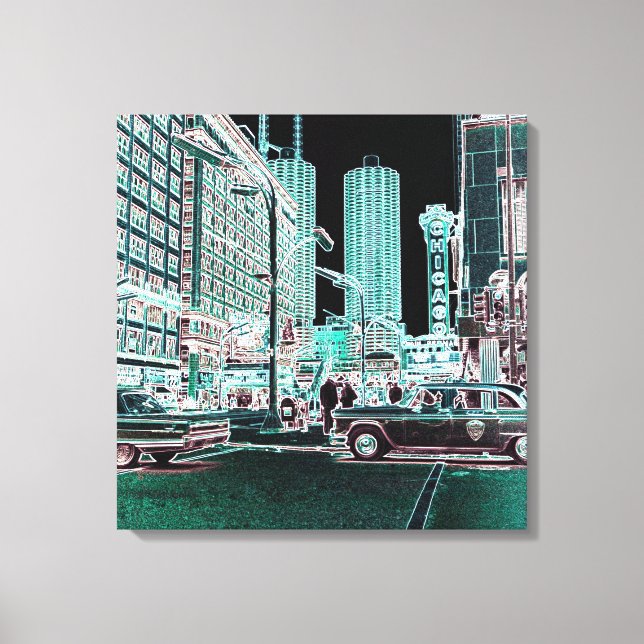 Impressão Em Tela Chicago Theater State e Lake Theater 1963 neon (Frente)