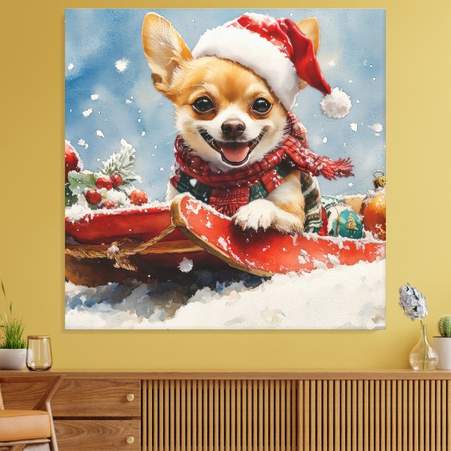 Impressão Em Tela Chihuahua Dog Sledge Deixe-o nevar no Natal (Insitu(Sala de estar))