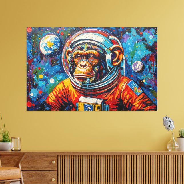 IMPRESSÃO EM TELA CHIMPANZÉ NO ESPAÇO-3 (Insitu(Sala de estar))