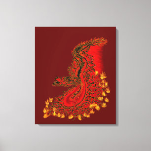 Impressão Em Tela China Dragon vermelho e design de ouro