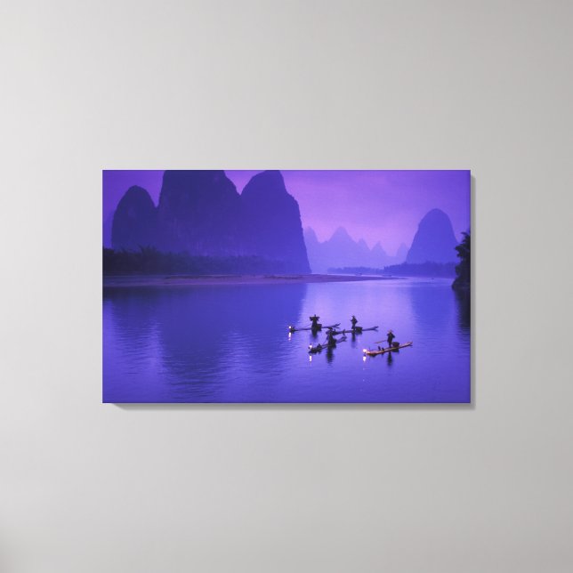 Impressão Em Tela China, Rio Li. Pescadores de corormorões. (Frente)