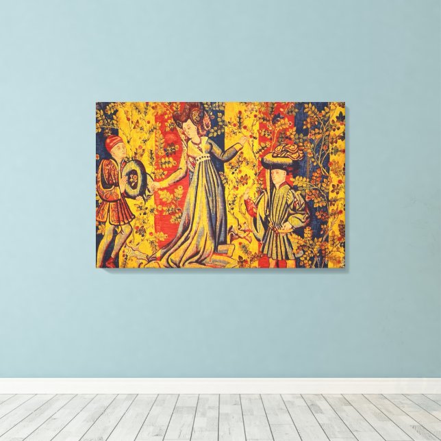 Impressão Em Tela Chinoiserie amarela azul-vermelha medieval italian (Insitu(piso de madeira))