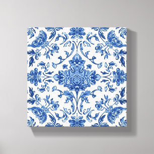 Impressão Em Tela Chinoiserie Floral Azul Aquarela Branca