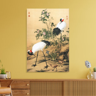 Impressão Em Tela Chinoiserie Vintage Grous de Coroa Vermelha & Rosa