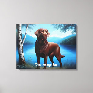 Impressão Em Tela Chocolate Labrador e Lago Azul
