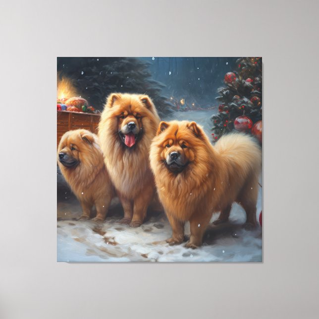 Impressão Em Tela Chow Chow Snowy Sleigh Decência de Natal (Frente)