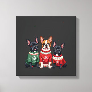 Impressão Em Tela Christmas French Bulldogs Xmas Frenchie Dog 4