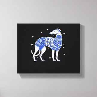 Impressão Em Tela Christmas Greyhound Dog Wearing an Ugly Sweater Bl