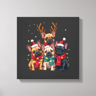 Impressão Em Tela Christmas Lights French Bulldogs Xmas Frenchie Dog