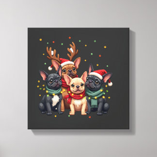 Impressão Em Tela Christmas Lights French Bulldogs Xmas Frenchie Dog