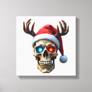 Impressão Em Tela Christmas Skull with Santa Hat and Antlers Mystic 