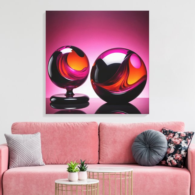 Impressão Em Tela Chromatisch farbige Glaskegeln in Reflexion (Insitu(Sala de estar))