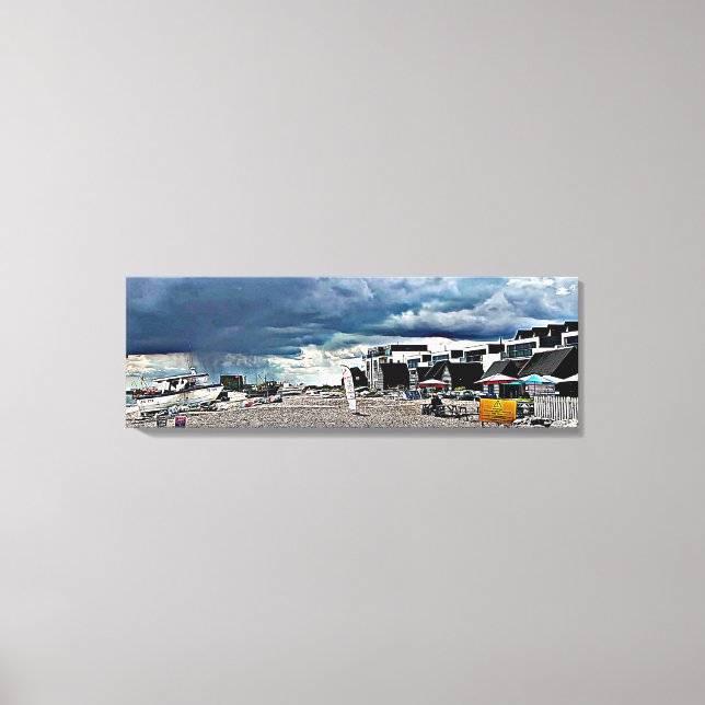 Impressão Em Tela Chuva sobre a praia do pescador Hythe (Frente)