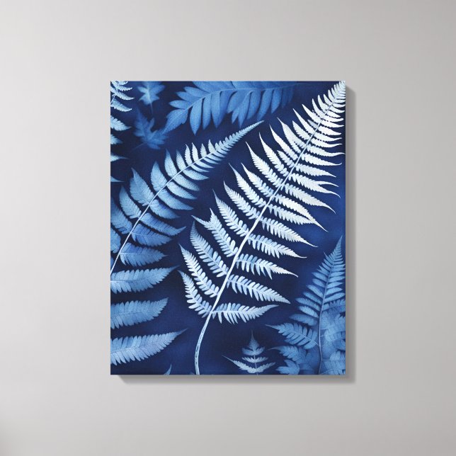 Impressão Em Tela Cianótipo de Fern Azul (Frente)