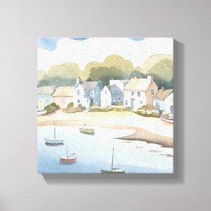 Impressão Em Tela Cidade Costeira Pintura em Aquarela Arejada de P