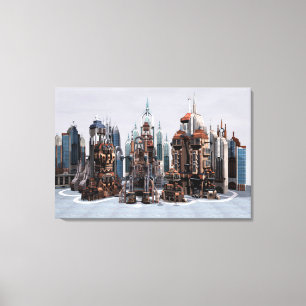 Impressão Em Tela Cidade de Fantasia Futurista Arte de Horizonte de
