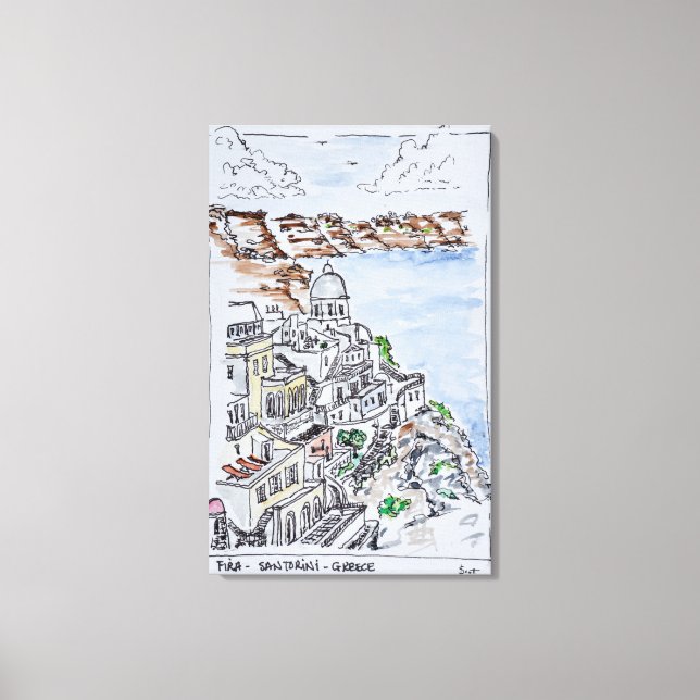 Impressão Em Tela Cidade de Fira | Ilha de Santorini, Grécia (Frente)