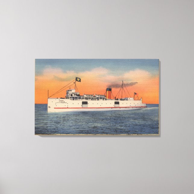 Impressão Em Tela Cidade de Mackinaw, MI - Vista da Cidade de Cheboy (Frente)