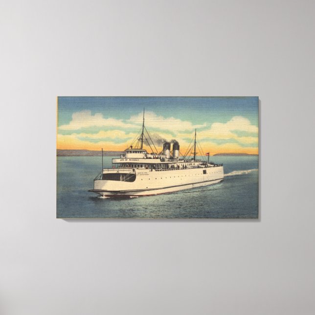 Impressão Em Tela Cidade de Mackinaw, MI - Vista da Cidade de Petosk (Frente)