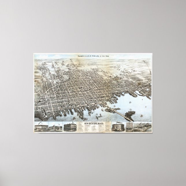 Impressão Em Tela Cidade de New Bedford Massachusetts (1876) (Frente)