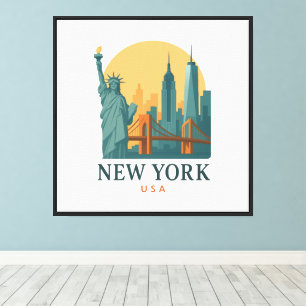 Impressão Em Tela Cidade de Nova York Minimalista Lona de Viagem Vin