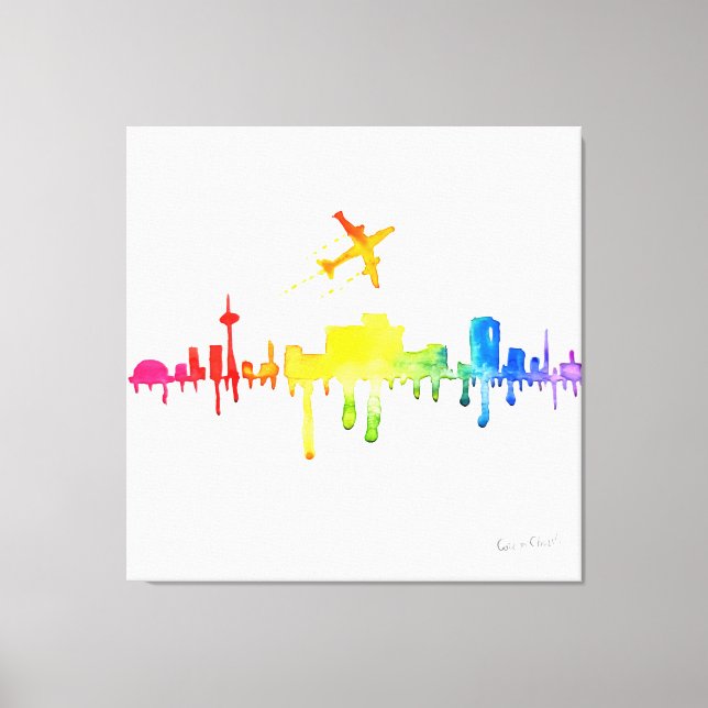 Impressão Em Tela Cidade e avião coloridos (Frente)