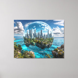 Impressão Em Tela Cidade Futurista em Esfera de Vidro