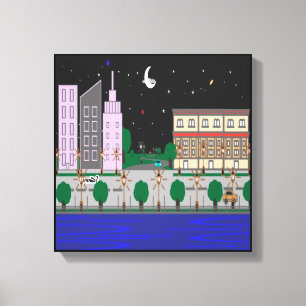 Impressão Em Tela Cidade Noturna