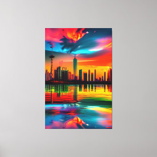 Impressão Em Tela Cidade Paisagem Urbana Pôr do Sol Colorido Arte