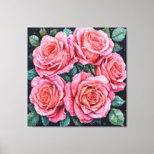 Impressão Em Tela Cinco rosas cor-de-rosa