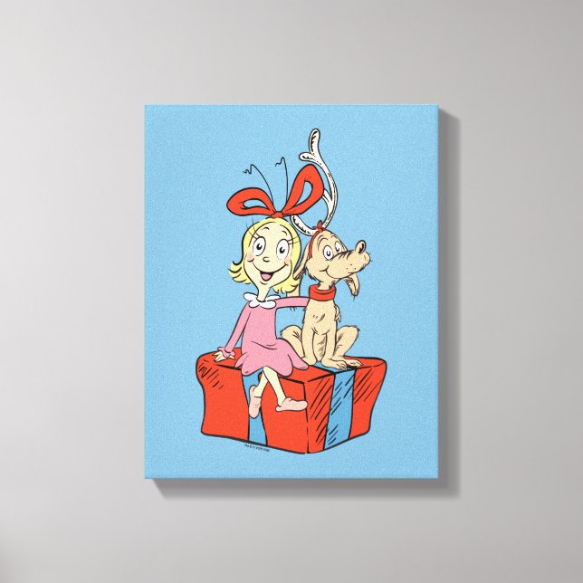 Impressão Em Tela Cindy Lou Who e Max em um Presente (Frente)