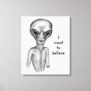 Impressão Em Tela Cinza Alienígena, quero acreditar