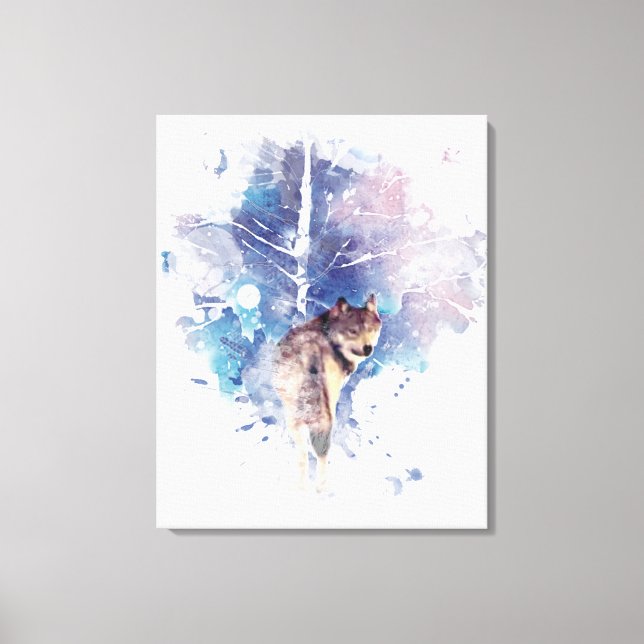 Impressão Em Tela Cinza de Aquarelas Wolf Willife Animal Art (Frente)