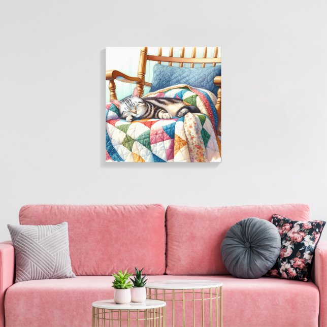 Impressão Em Tela Cinza doce Gato dormindo em uma maré (Insitu(Sala de estar))